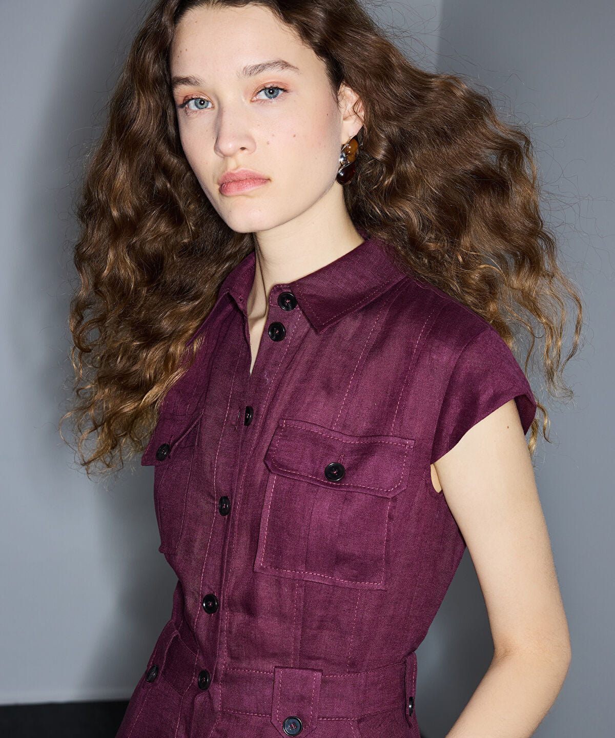 Zoomed Button-Accented Linen Dress