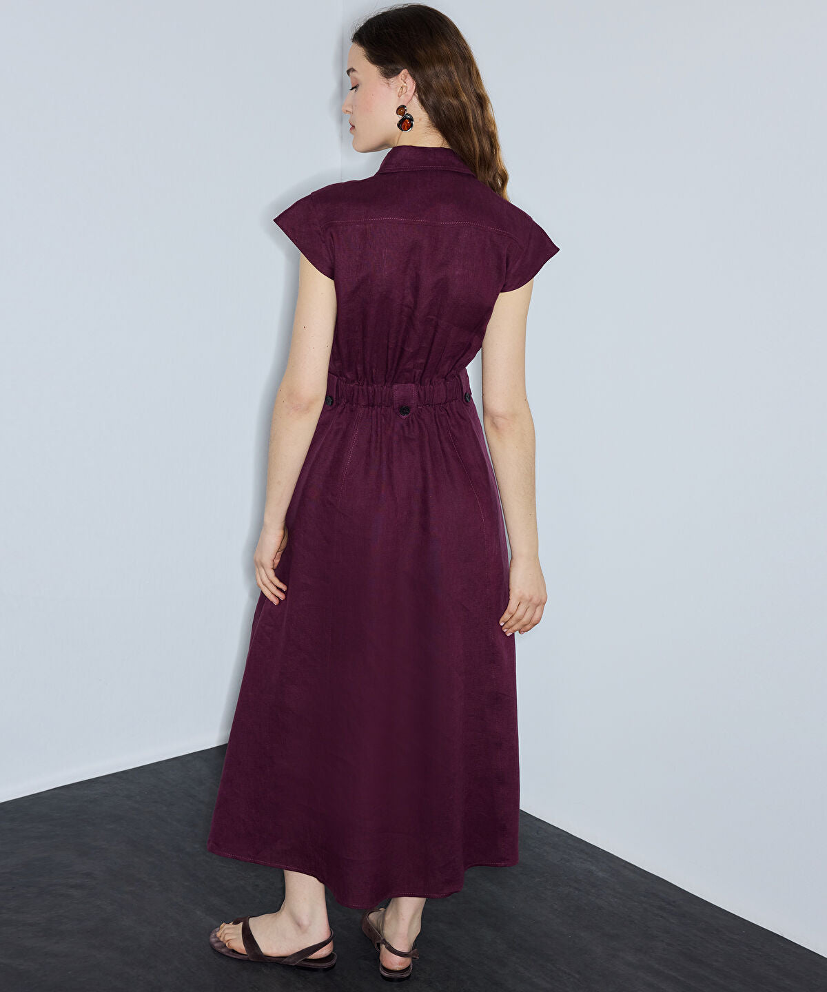 Button-Accented Linen Dress