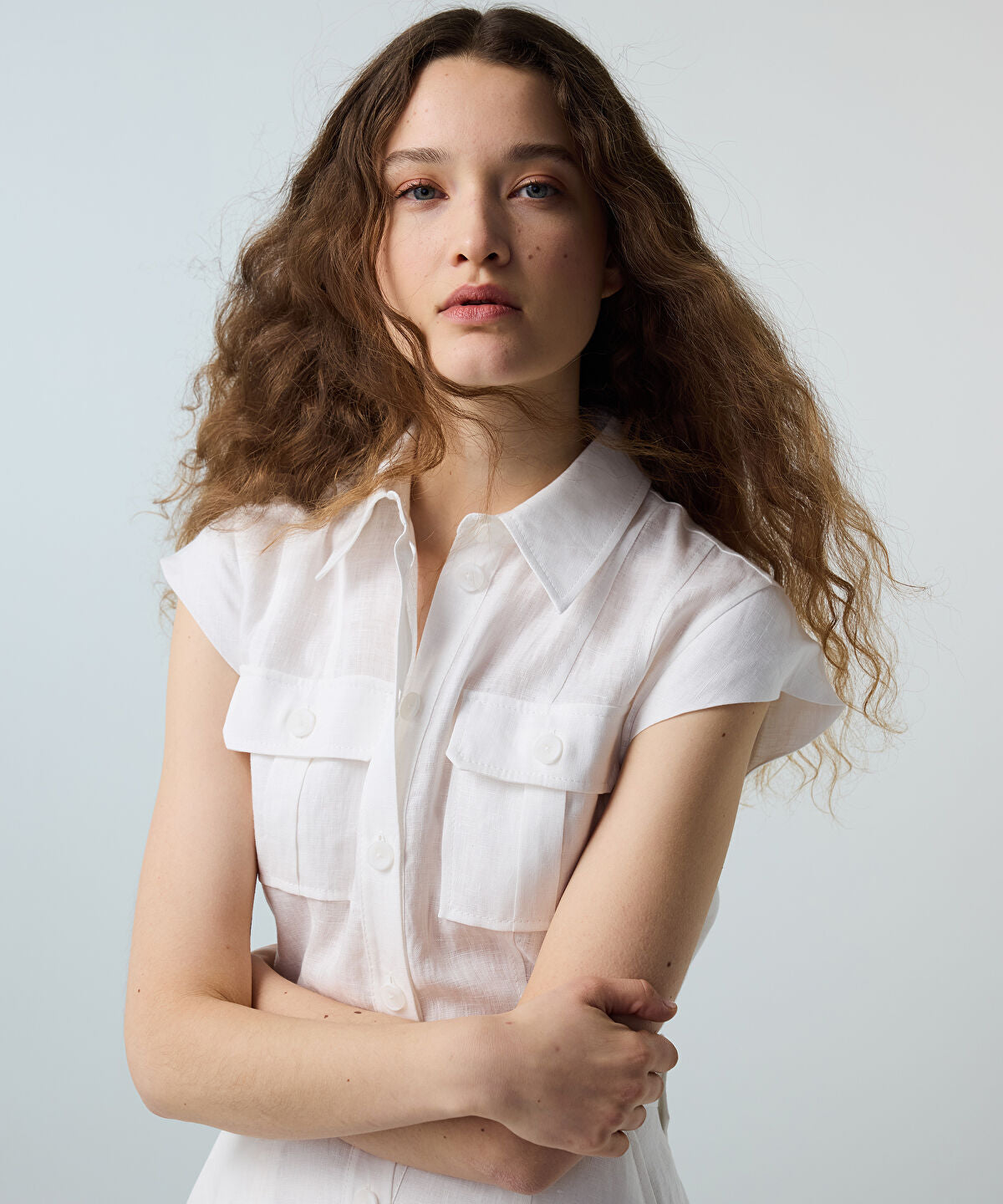 Zoomed Button-Accented Linen Dress