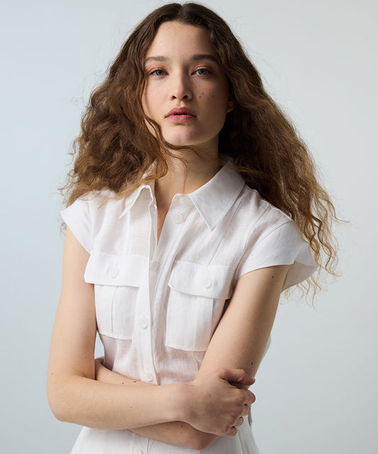 Button-Accented Linen Dress