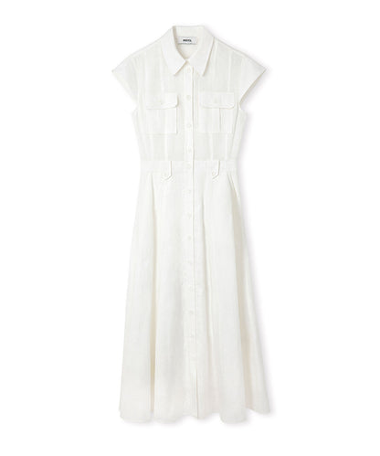 Button-Accented Linen Dress