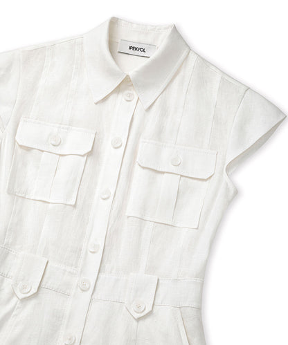 Button-Accented Linen Dress