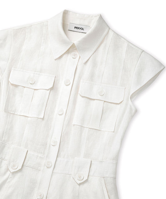 Button-Accented Linen Dress