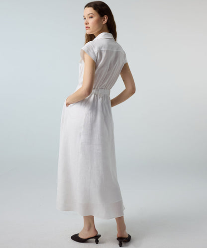 Button-Accented Linen Dress
