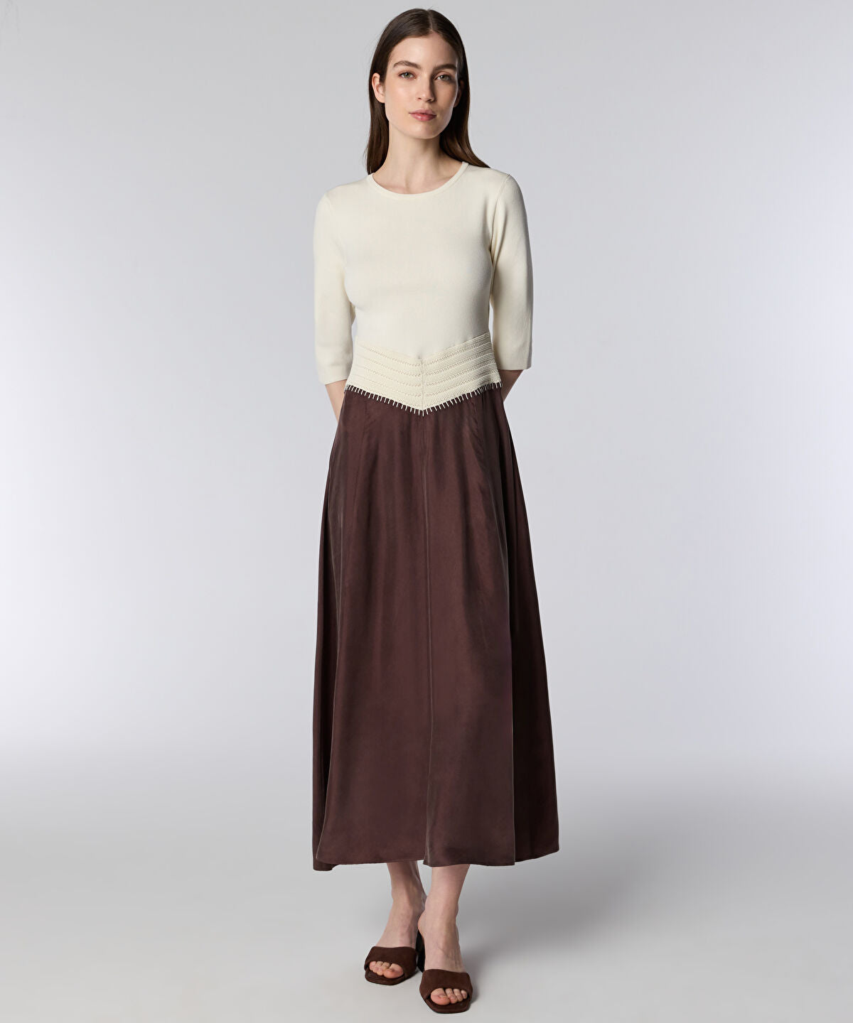 Zoomed Crochet-Waist Color-Block Dress