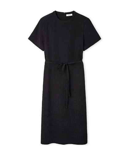 Belted Crinkle-Effect Dress