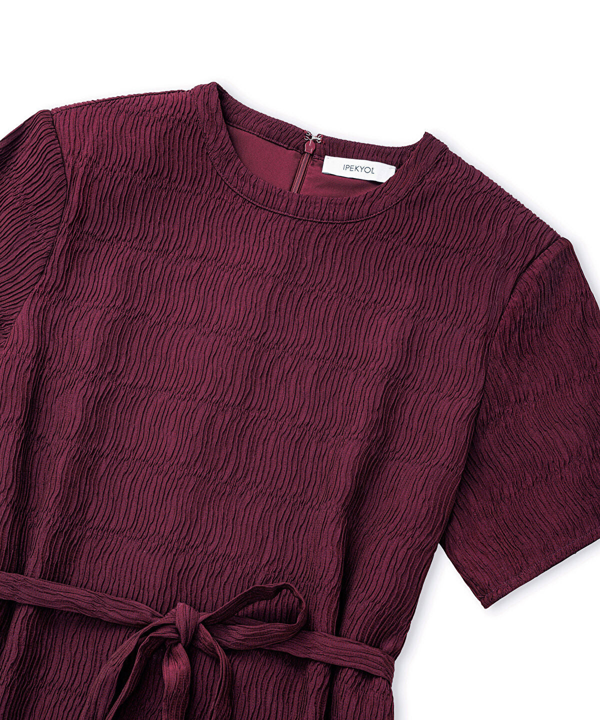 Belted Crinkle-Effect Dress