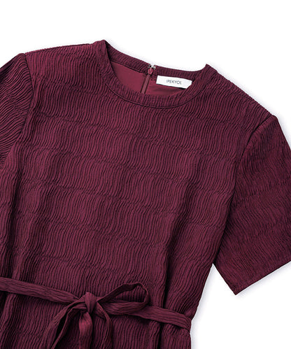 Belted Crinkle-Effect Dress