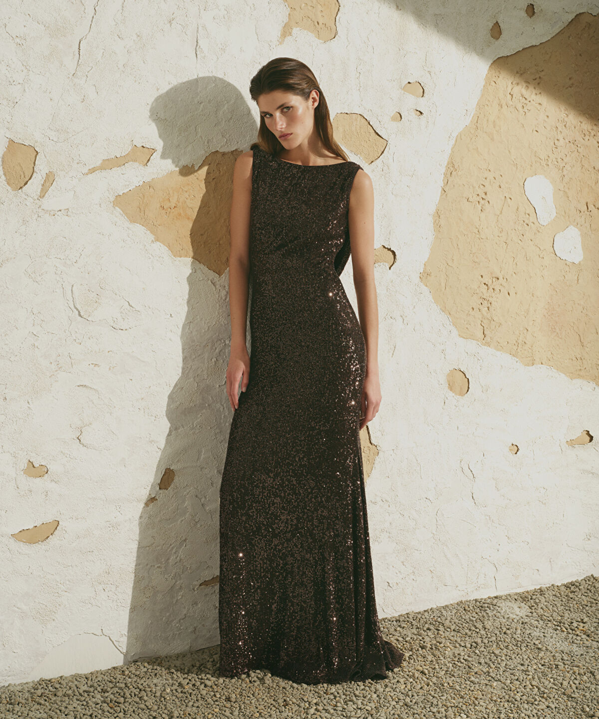 Sequin Open-Back Maxi Dress