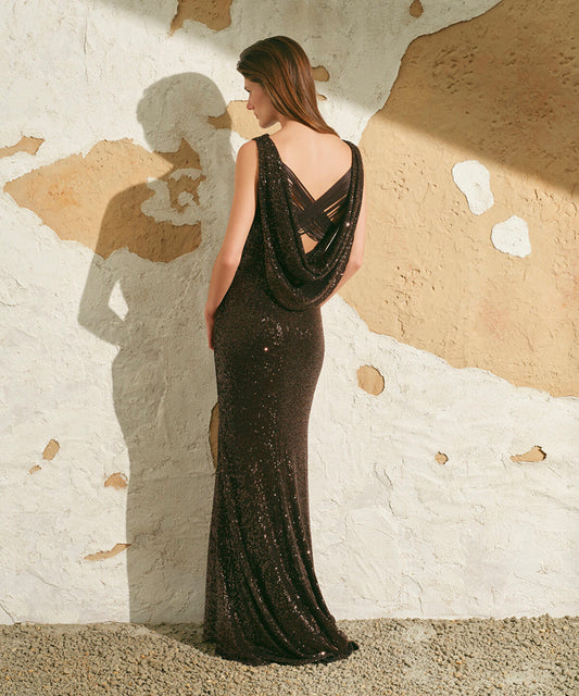 Sequin Open-Back Maxi Dress