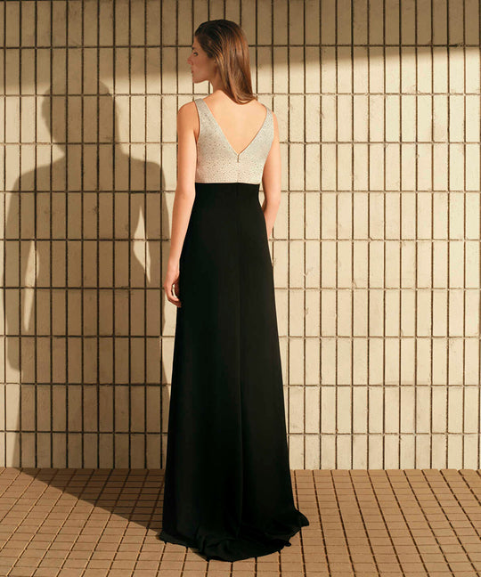 Color-Block Rhinestone Maxi Dress