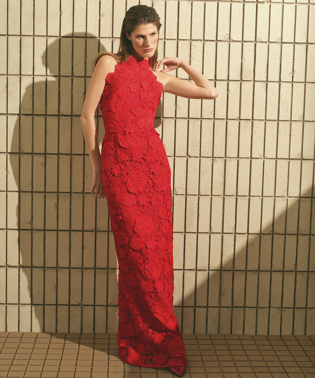 Zoomed Guipure Dress with Floral Applique