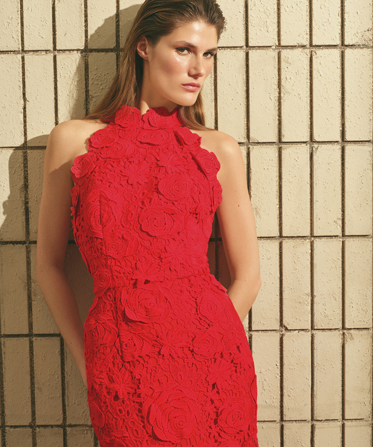 Zoomed Guipure Dress with Floral Applique