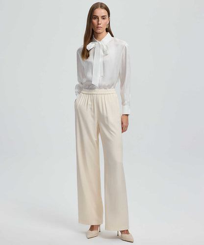 Wide-Leg Elastic Waist Trousers