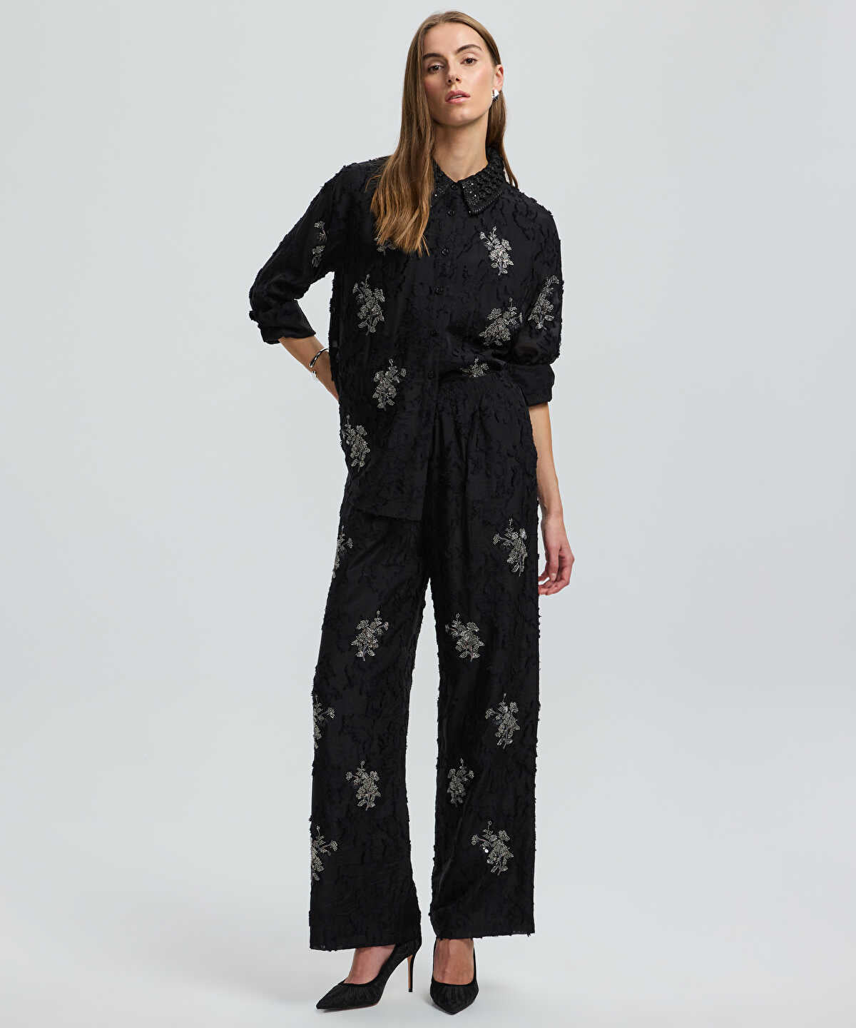 Embellished Wide-Leg Trousers