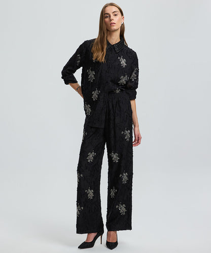 Embellished Wide-Leg Trousers
