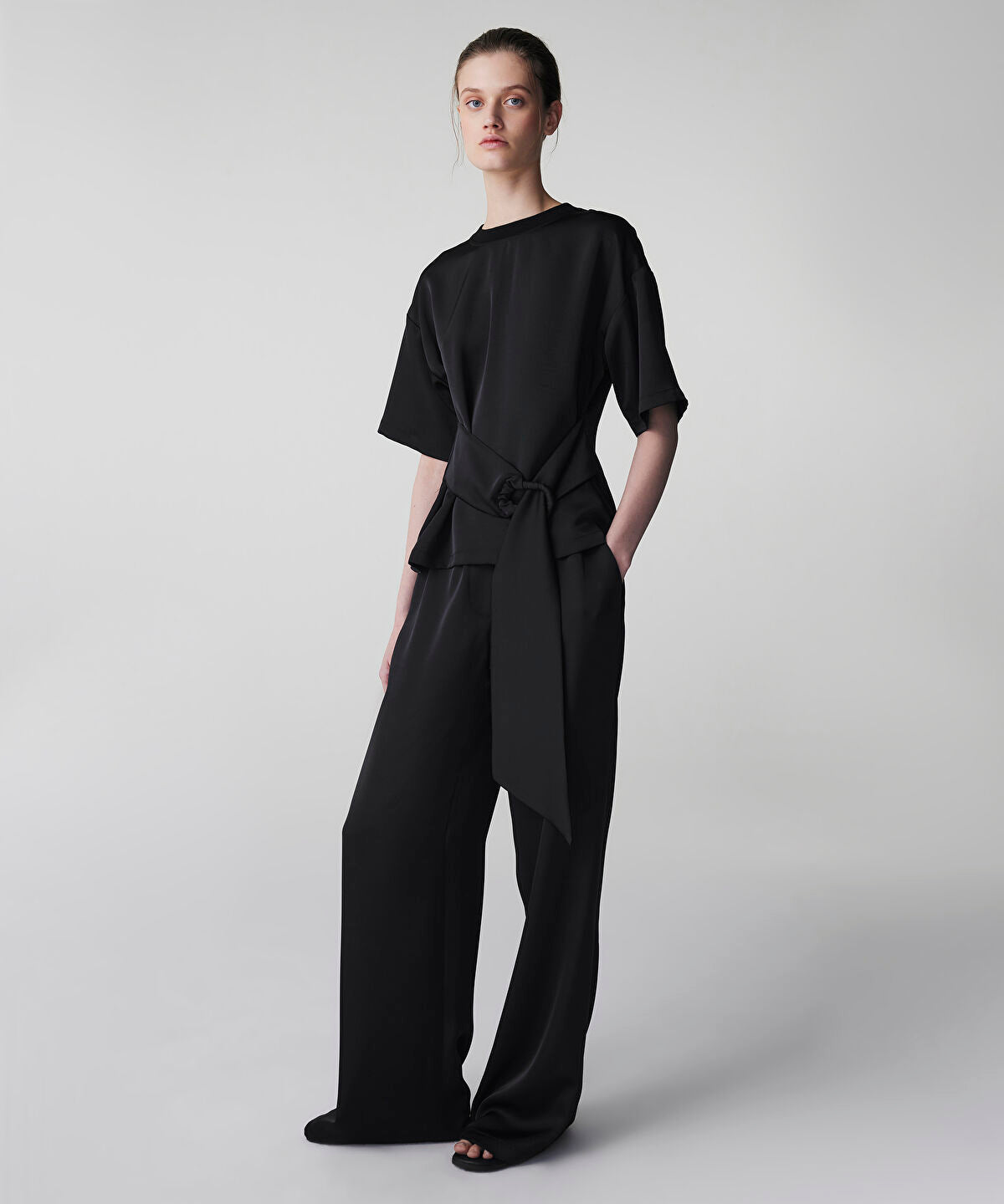 Zoomed Satin Wide Leg Trousers 