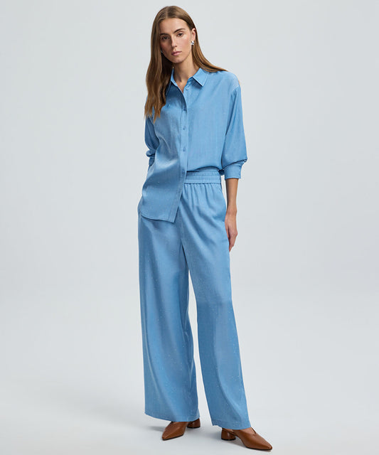 Rhinestone Embellished Wide-Leg Trousers