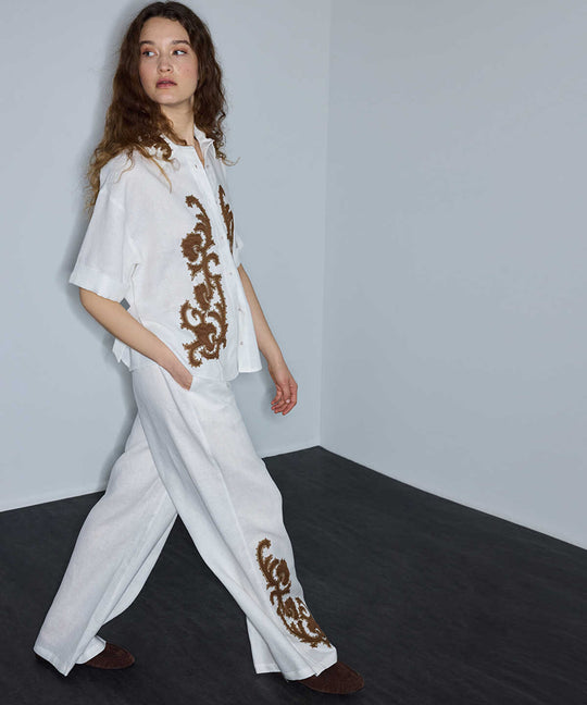 Embroidered Linen Trousers