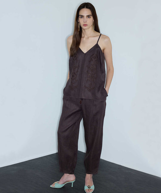 Bead-Tipped Linen Trousers