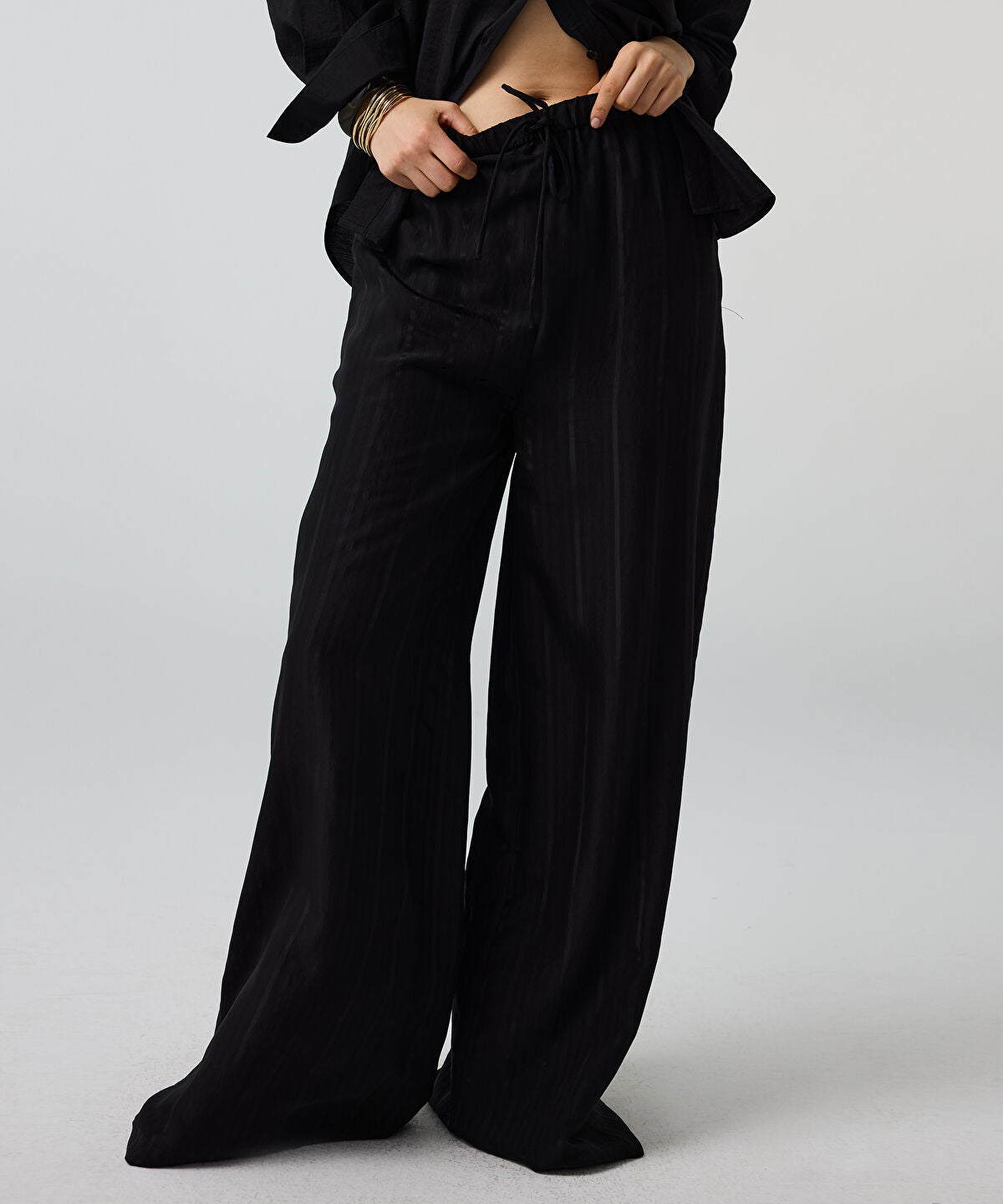 Zoomed Self-Stripe Wide-Leg Trousers