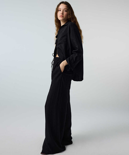 Self-Stripe Wide-Leg Trousers