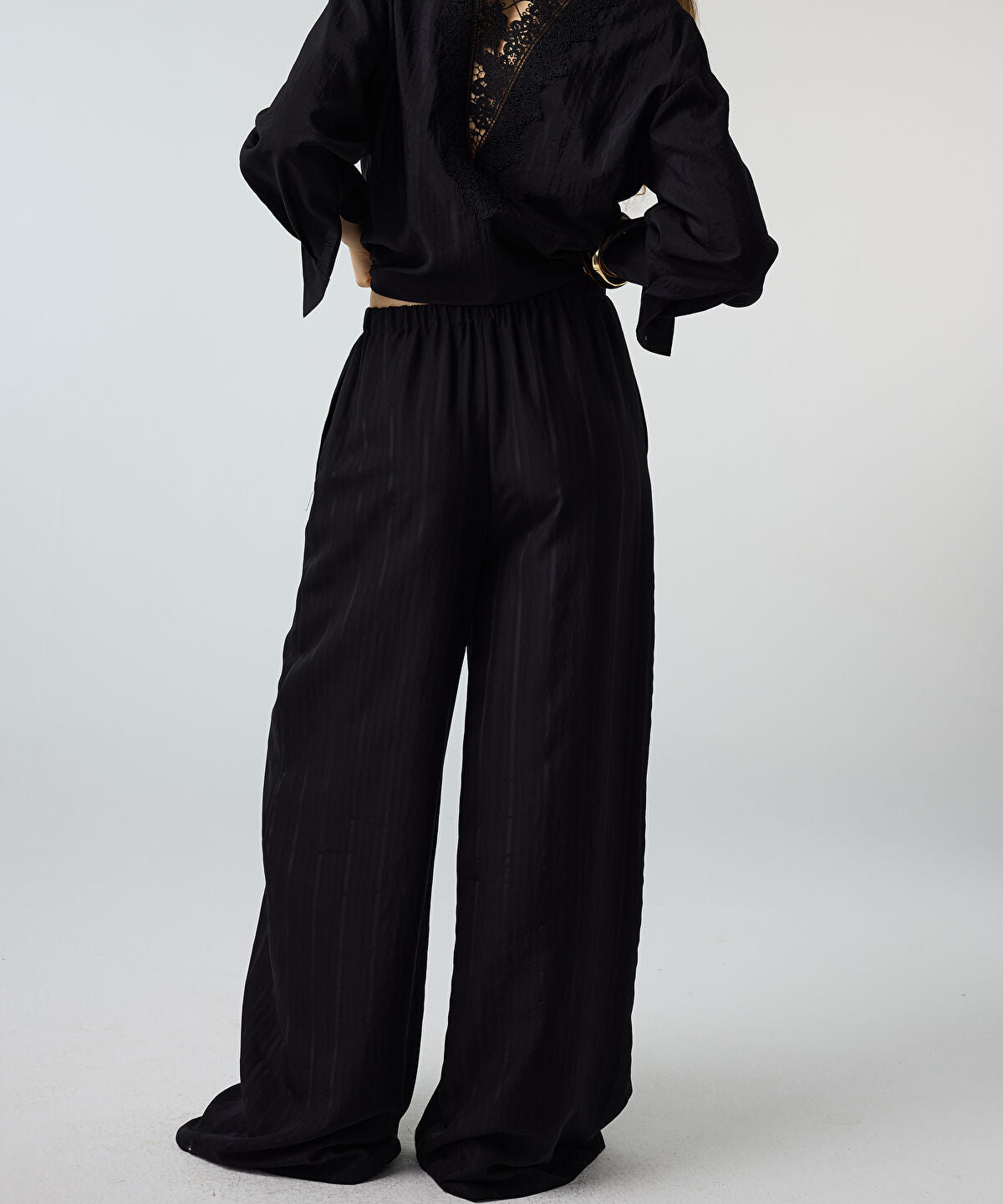 Zoomed Self-Stripe Wide-Leg Trousers
