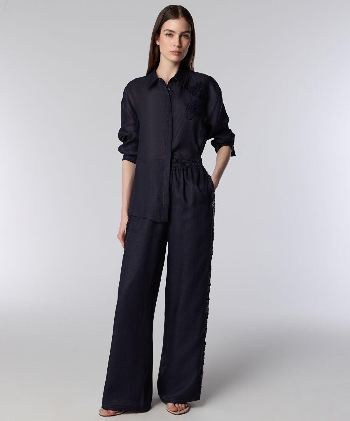 Zoomed Lace-Trim Wide-Leg Trousers