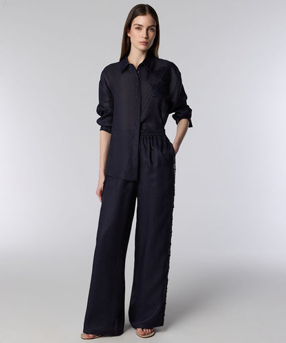 Lace-Trim Wide-Leg Trousers