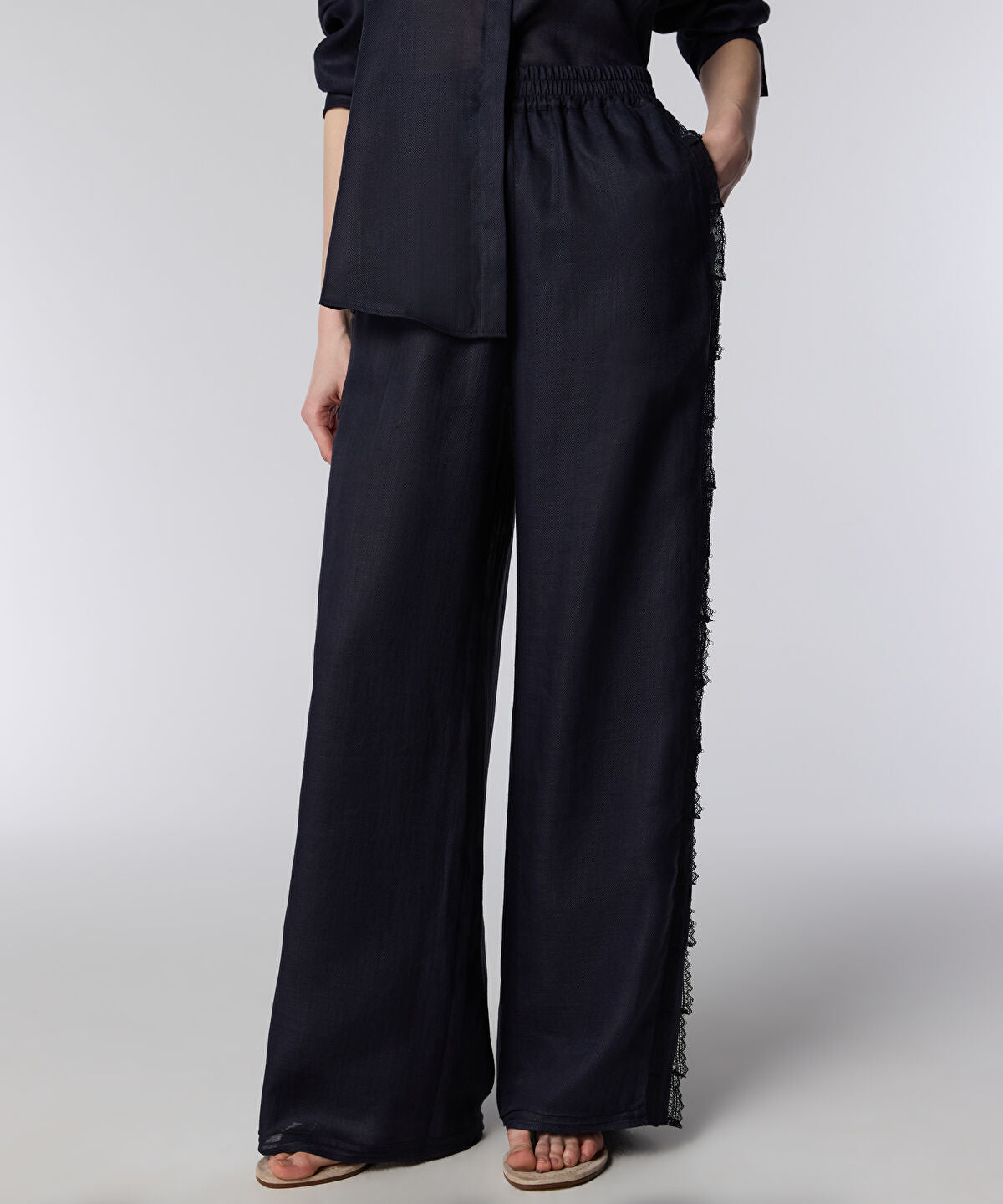 Lace-Trim Wide-Leg Trousers