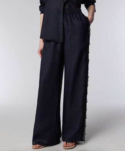 Lace-Trim Wide-Leg Trousers