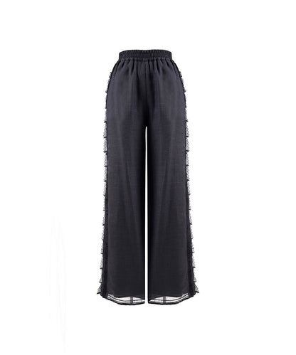 Lace-Trim Wide-Leg Trousers