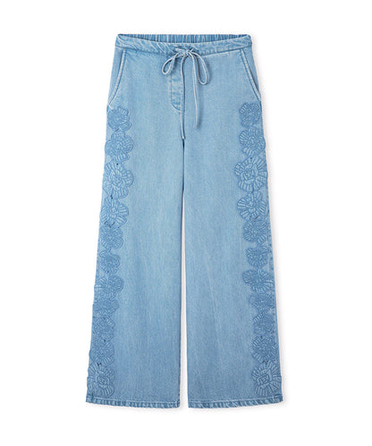 Floral Applique Wide-Leg Trousers