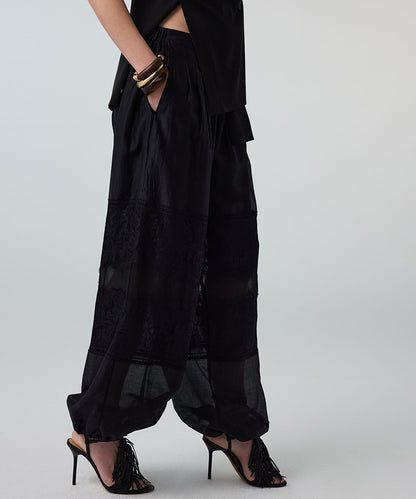 Lace-Trimmed Balloon Trousers
