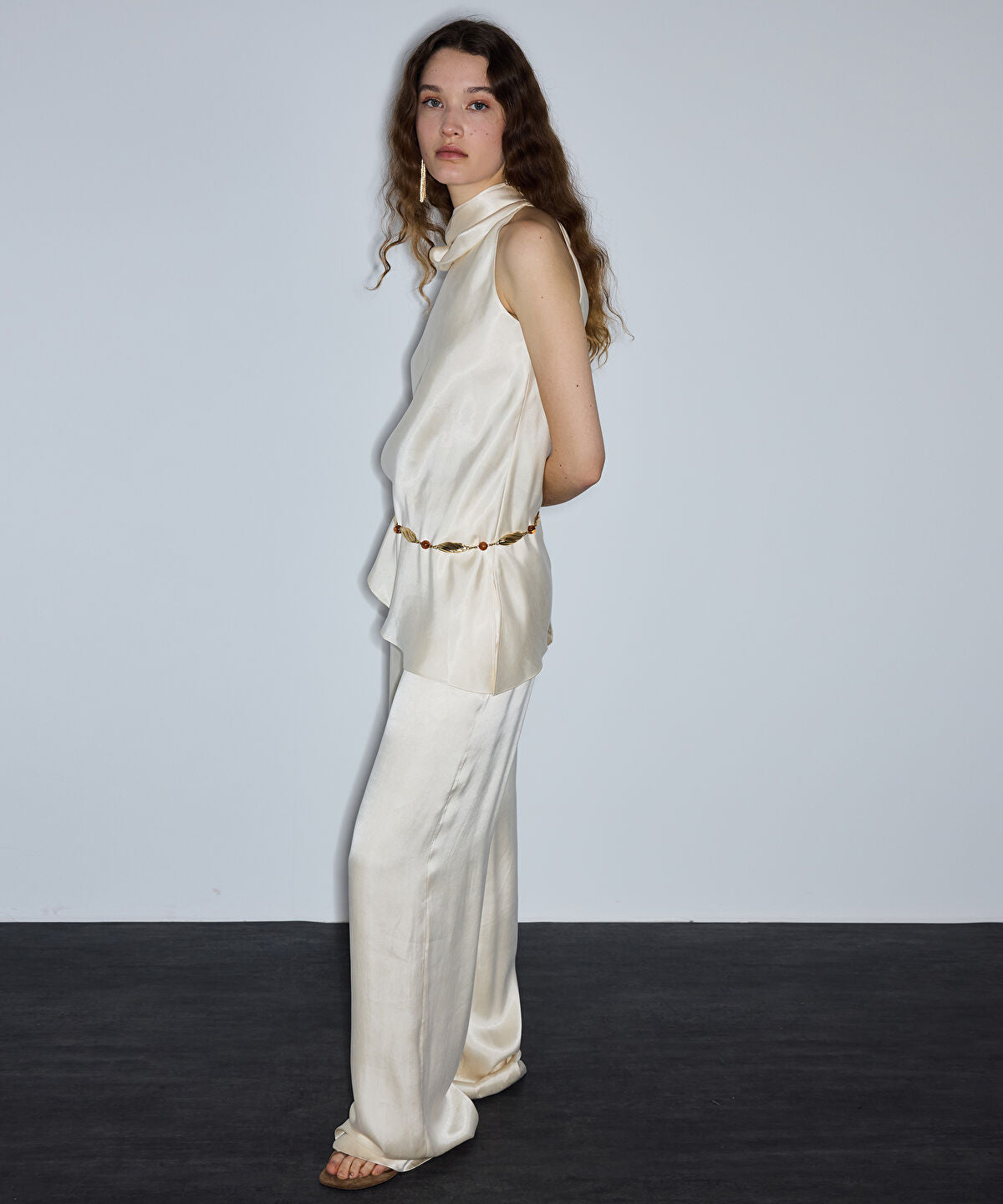 Zoomed Satin-Effect Wide-Leg Trousers