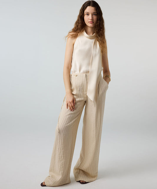 Beaded-Waist Striped Trousers