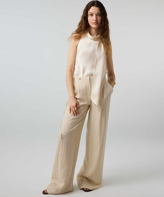 Beaded-Waist Striped Trousers