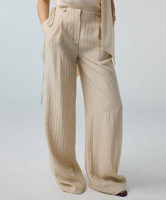 Beaded-Waist Striped Trousers