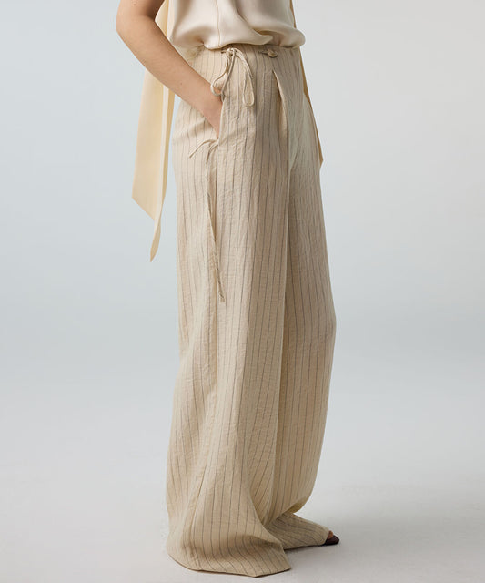 Beaded-Waist Striped Trousers