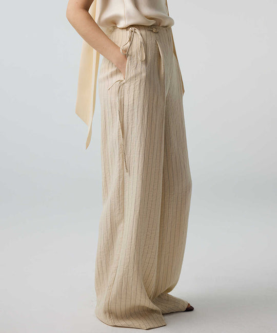 Beaded-Waist Striped Trousers