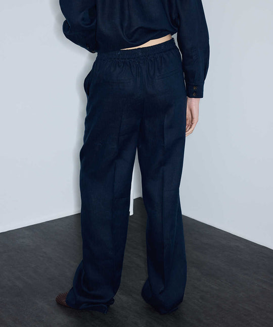 Belted Linen Wide-Leg Trousers