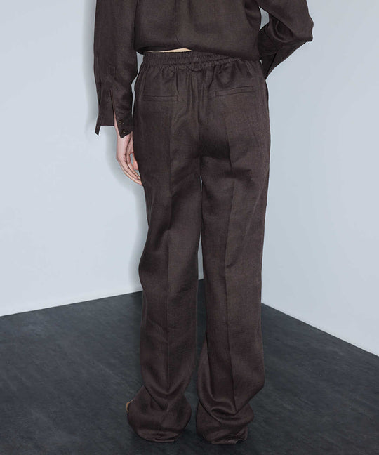Belted Linen Wide-Leg Trousers