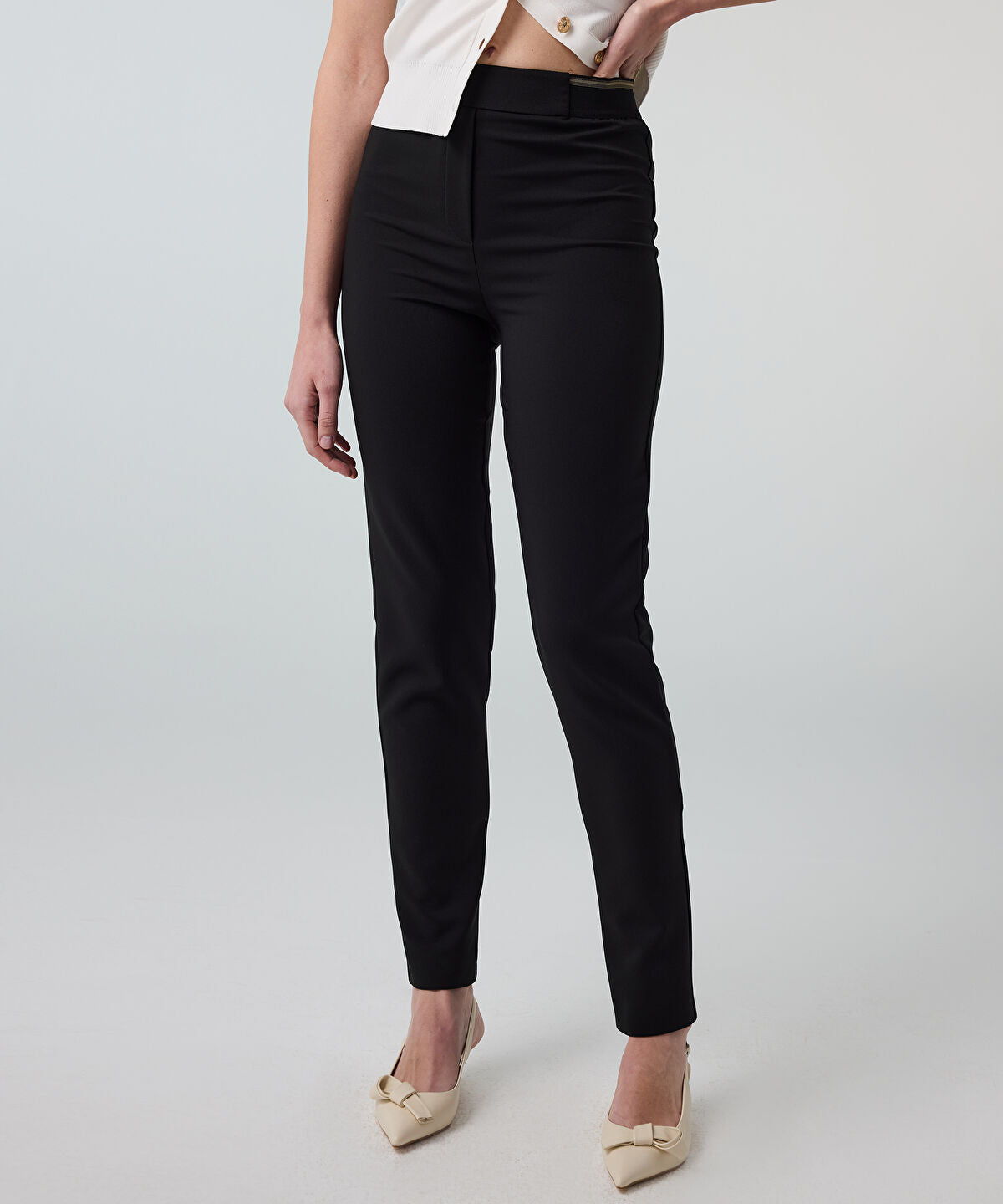 Zoomed Lurex-Waisted Skinny Trousers