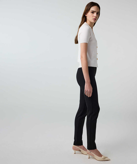 Lurex-Waisted Skinny Trousers
