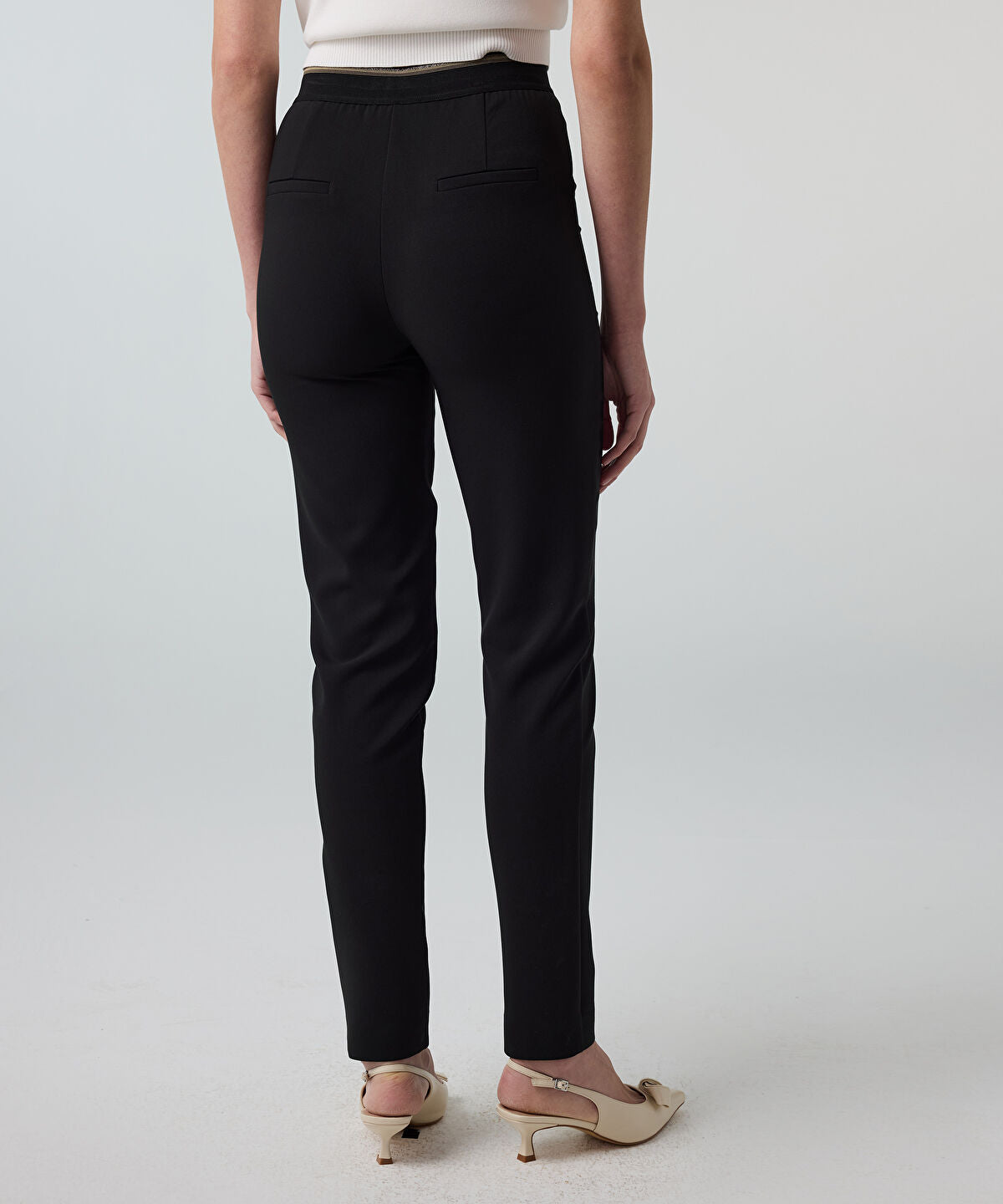 Zoomed Lurex-Waisted Skinny Trousers