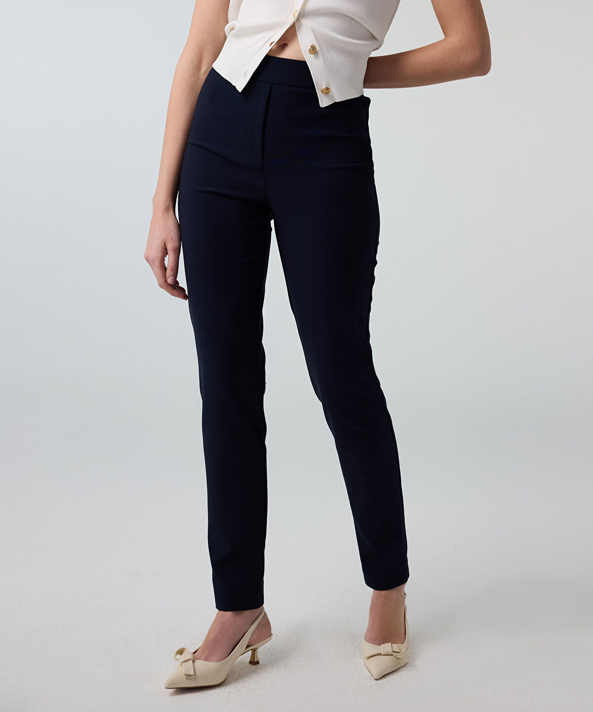 Zoomed Lurex-Waisted Skinny Trousers