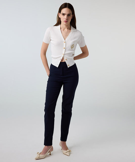 Lurex-Waisted Skinny Trousers