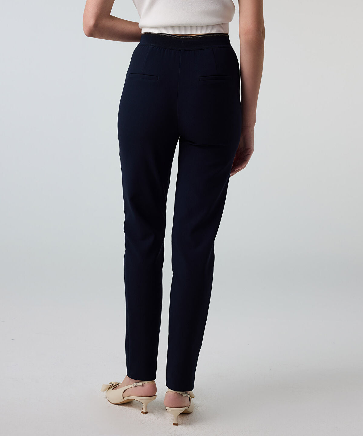 Lurex-Waisted Skinny Trousers