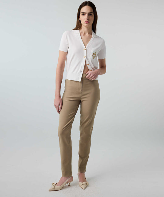 Lurex-Waisted Skinny Trousers