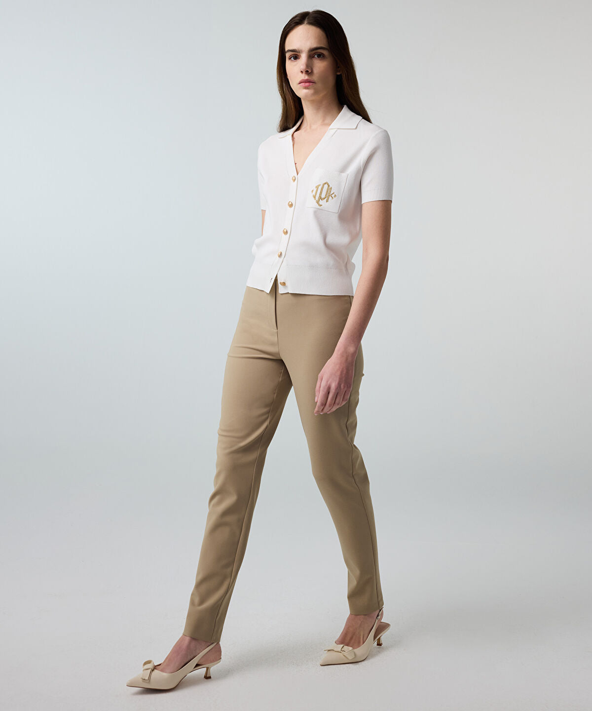 Zoomed Lurex-Waisted Skinny Trousers